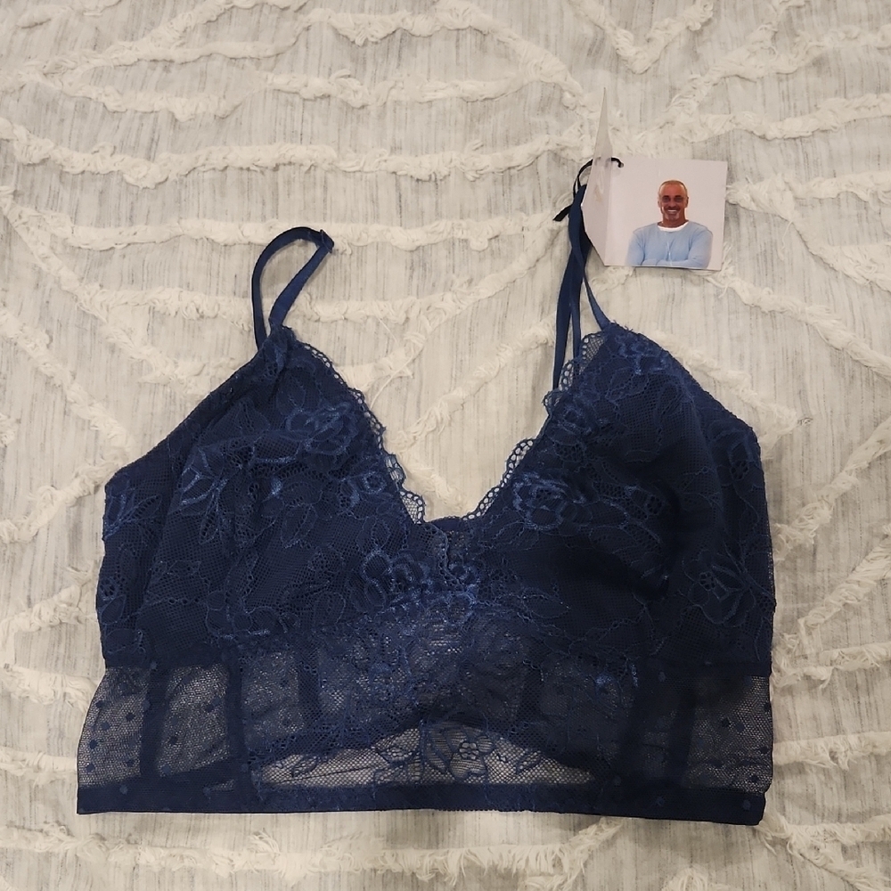 ABS Allen Schwartz Blue Lace Bralette with Floral Design Size XL!